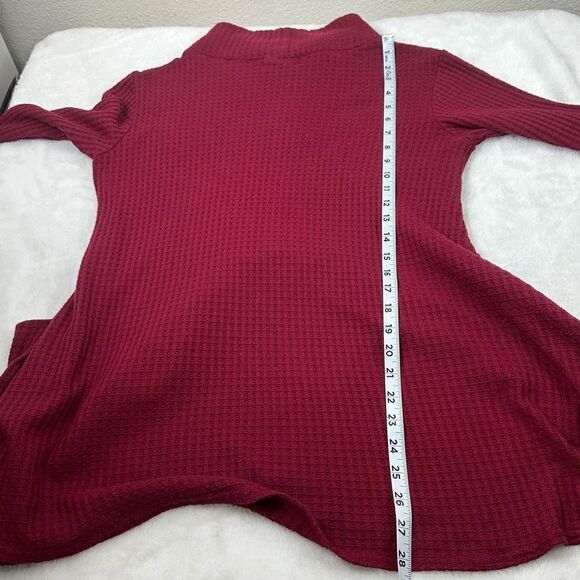 Sympli Womens Size 10 Waffleknit Cowlneck Sweater Burgundy Red Tunic Layered Hem - Picture 11 of 11